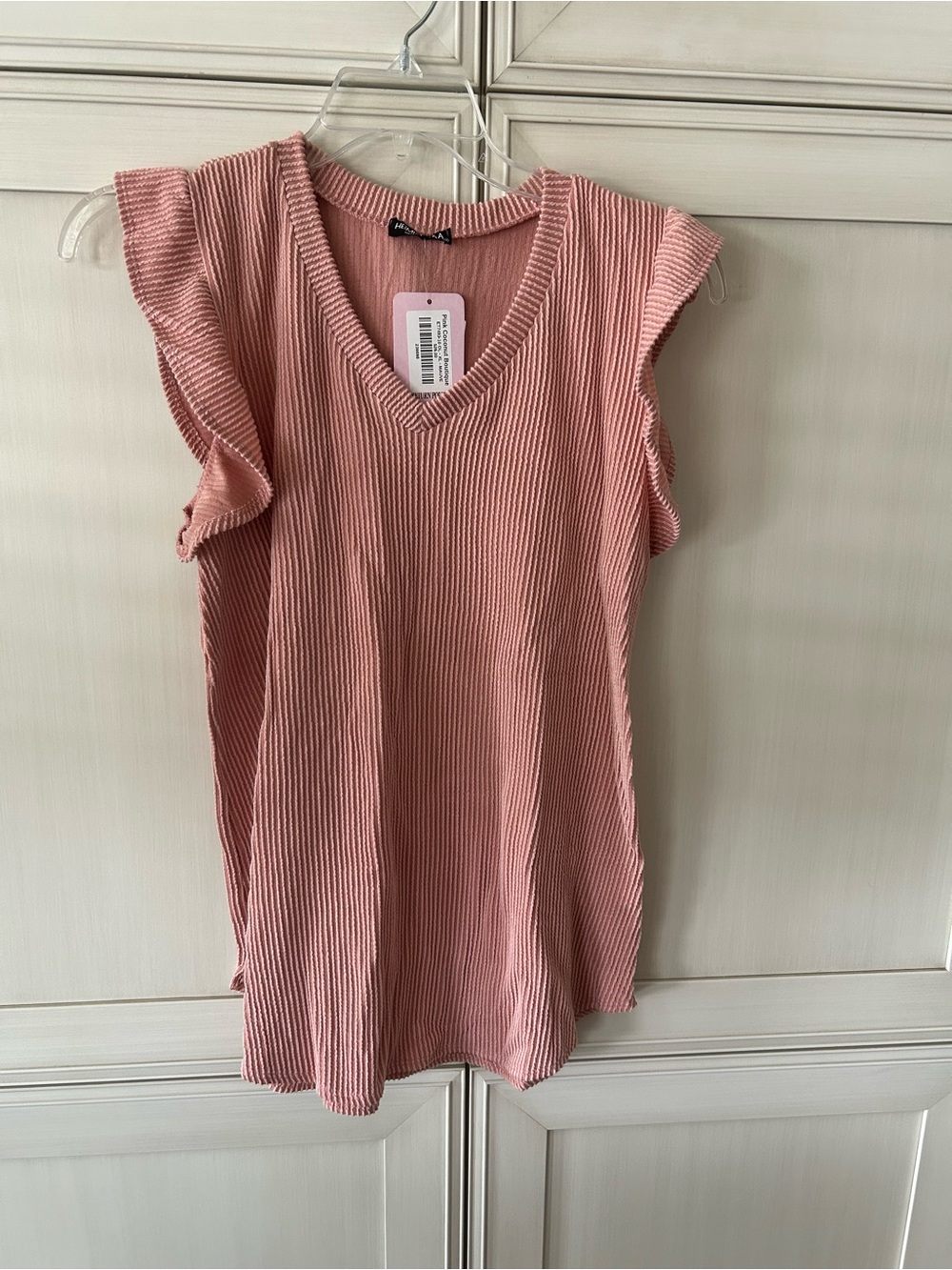 HEIMISH USA Ribbed V-Neck Flutter Tank - Dusty Rose